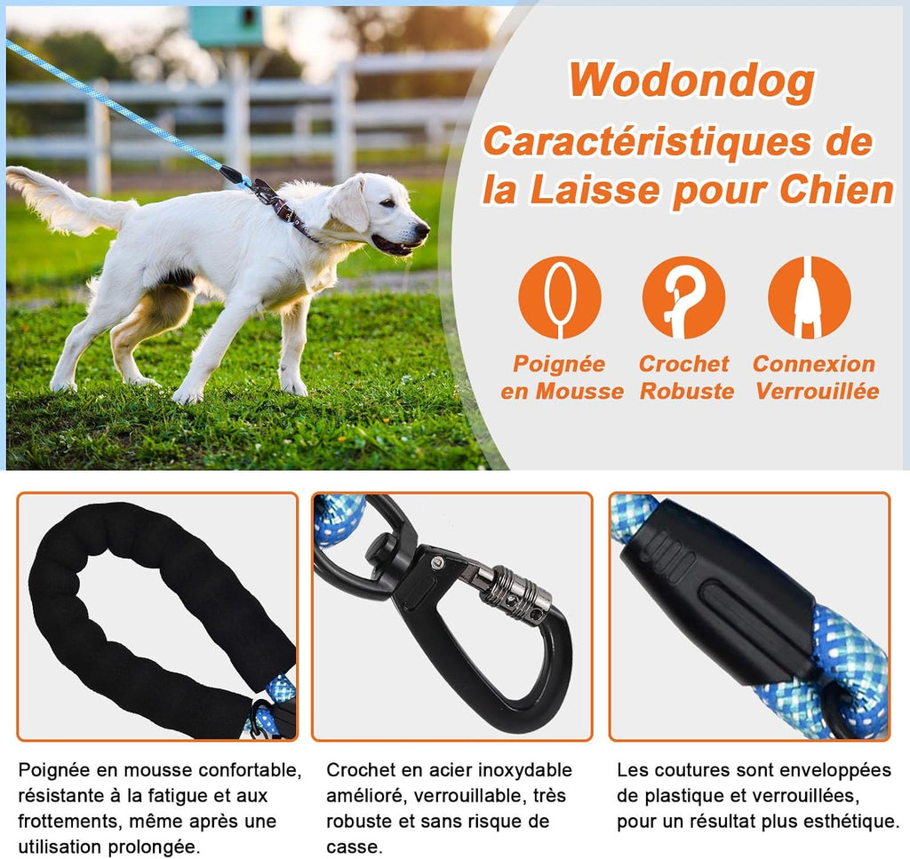Laisse pour chien - Longe de dressage pour chien avec poignée rembourrée